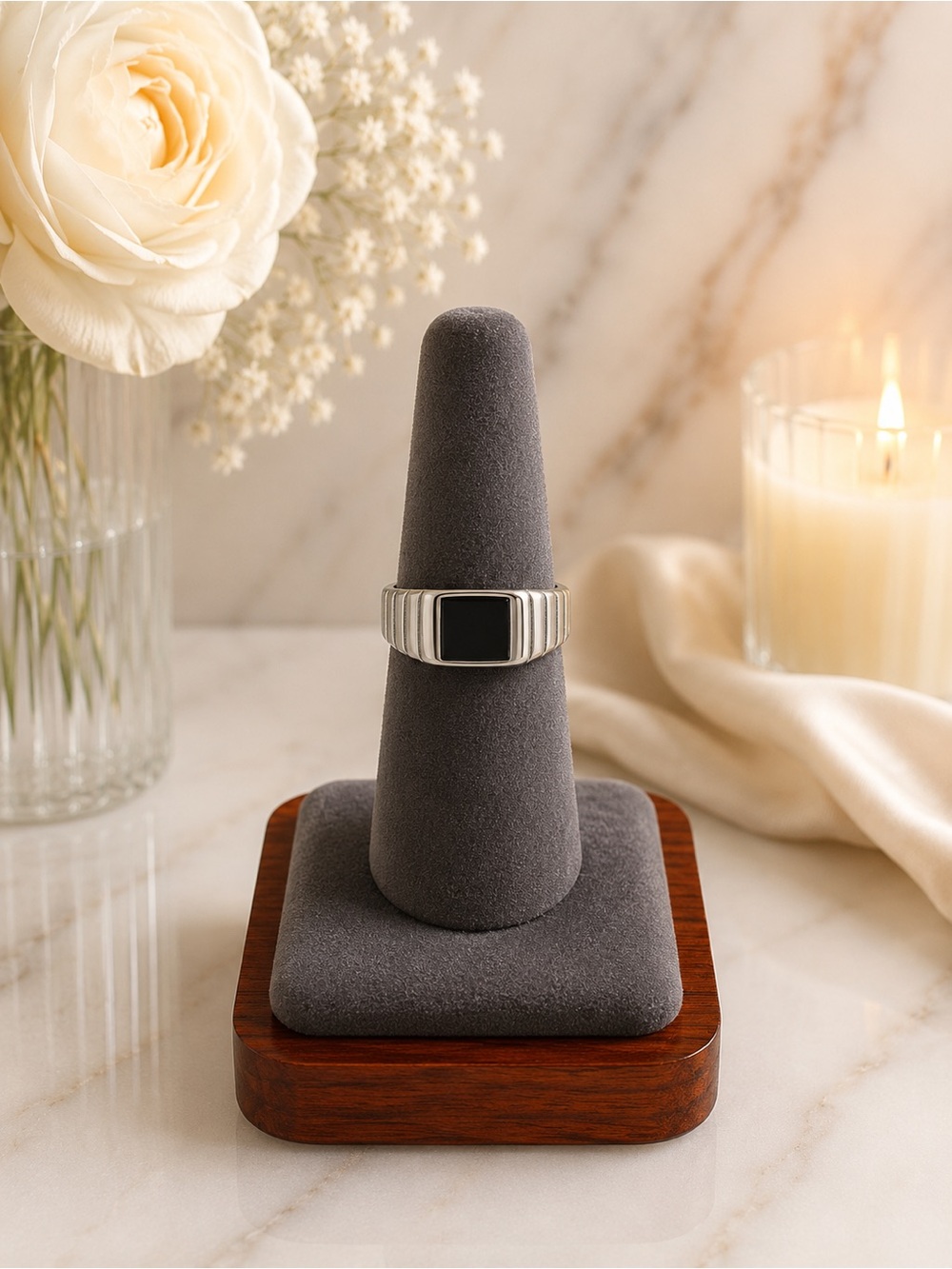 Atolea - “Kaya” Onyx Ring - White Gold Size 7- New with Dust Bag